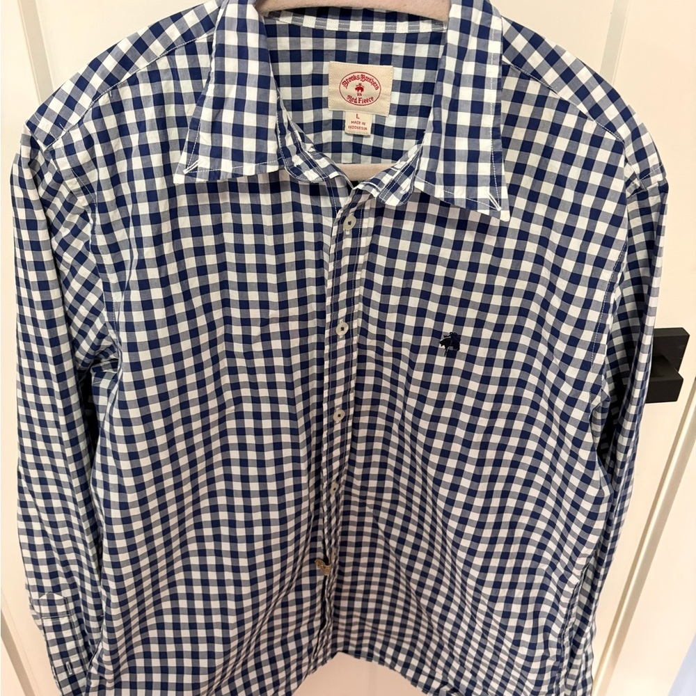 Blue and White Checkered Button-Up Shirt